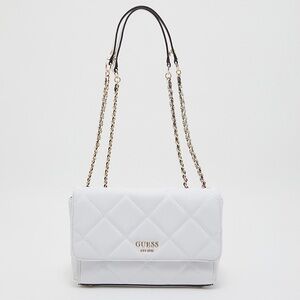 GUESS Fantine Quilted Convertible Crossbody Bag White | Chain Strap